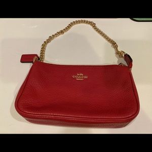 Coach Red Wristlet With Gold Chain, New With Tag